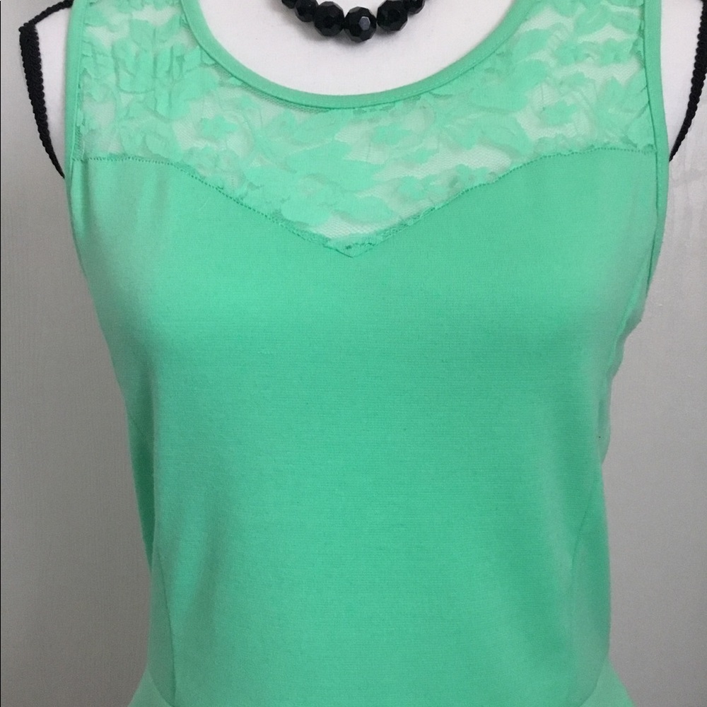Mint Peplum Top with Lace - Picture 2 of 4
